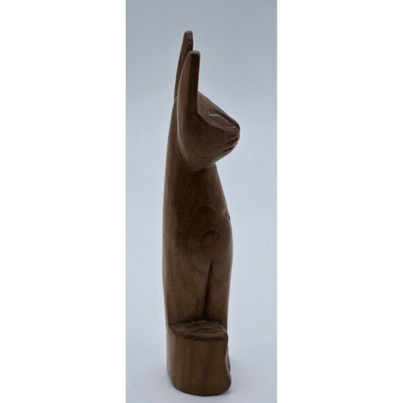 Vintage Mid Century Modern Hand Carved Teak Wood Siamese Cat Sculpture - Picture 4 of 9